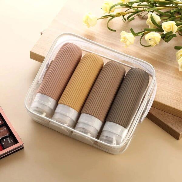 Kit 4 Frascos de Silicone Para Viagem | Anti-Vazamento