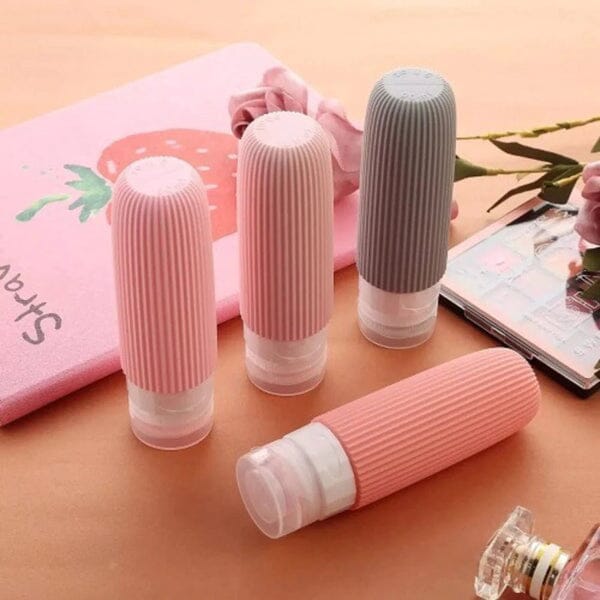 Kit 4 Frascos de Silicone Para Viagem | Anti-Vazamento
