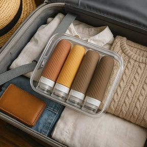 Kit 4 Frascos de Silicone Para Viagem | Anti-Vazamento